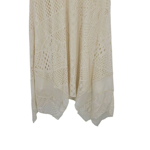 Womens Cream Lace Crochet Patchwork Tunic Dress Sz M Handkerchief Boho Bridal - Picture 10 of 11